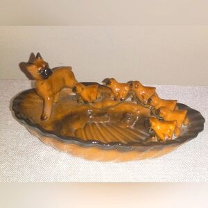 Vtg MCM 1950s Mama Boxer Dog with 6 Pups Ashtray/Trinket Dish
